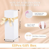 Qilery 12 Sets Gift Boxes with Ribbon for Sublimation Tumbler Gift Boxes for 12oz, 20oz, 30oz Glass Exhibition Boxes Tumbler Boxes for Shipping Cup Boxes Gift Packaging Box for Tumbler Cup (White) Qilery