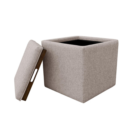 HomePop Home Decor Storage Ottoman with Tray Top|Upholstered Modern Square Storage Ottoman with Storage for Living Room & Bedroom, Light Brown Woven HomePop