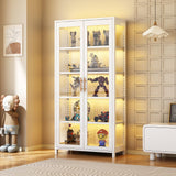 Display Cabinet with Glass Doors, 5-Tier Curio Cabinet with 4 Adjustable Shelves for Collectibles Toy Organizers Rack & Display Shelf, Kids Bookcase for Bedroom, Reading Nook, Living Room (White) YGWBGA