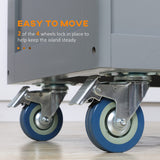 HOMCOM Rolling Kitchen Island Drop Leaf, Kitchen Cart on Wheels, Solid Wood Top Breakfast Nook with Storage Drawers, 4-Door Cabinets and Spice Rack, Dark Gray HOMCOM