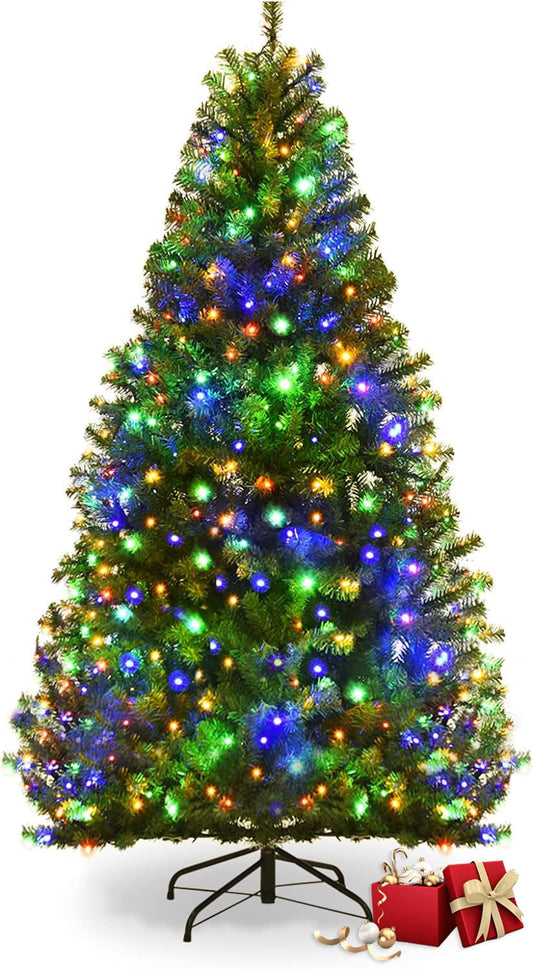 DREAMADE 5ft Prelit Christmas Tree, Xmas Tree with 600 PVC Branch, 150 Pre-Strung Dual-Colored LED Lights, 11 Lighting Modes & Foldable Base, Artificial Christmas Trees for Home, Party, Holiday Decor