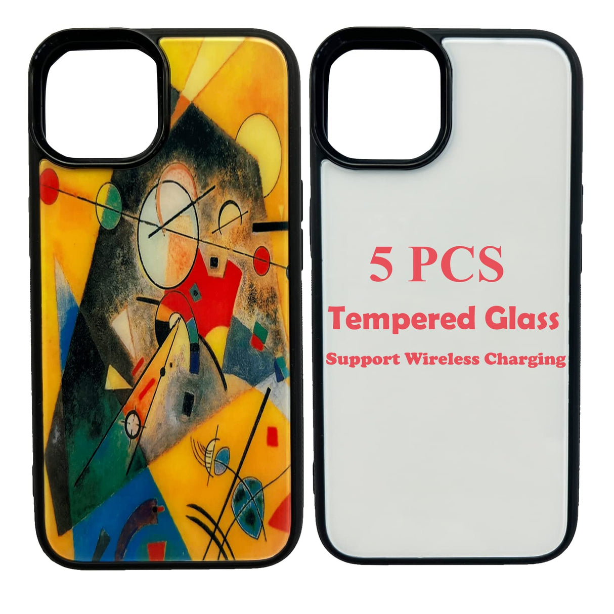 JUSTRY 5PCS Sublimation Blanks Phone Case Bulk Covers Compatible with Apple iPhone 14,6.1 Inch (2022),Easy to Sublimate DIY, Soft Rubber Case + Tempered Glass Inserts Support Wireless Charging JUSTRY