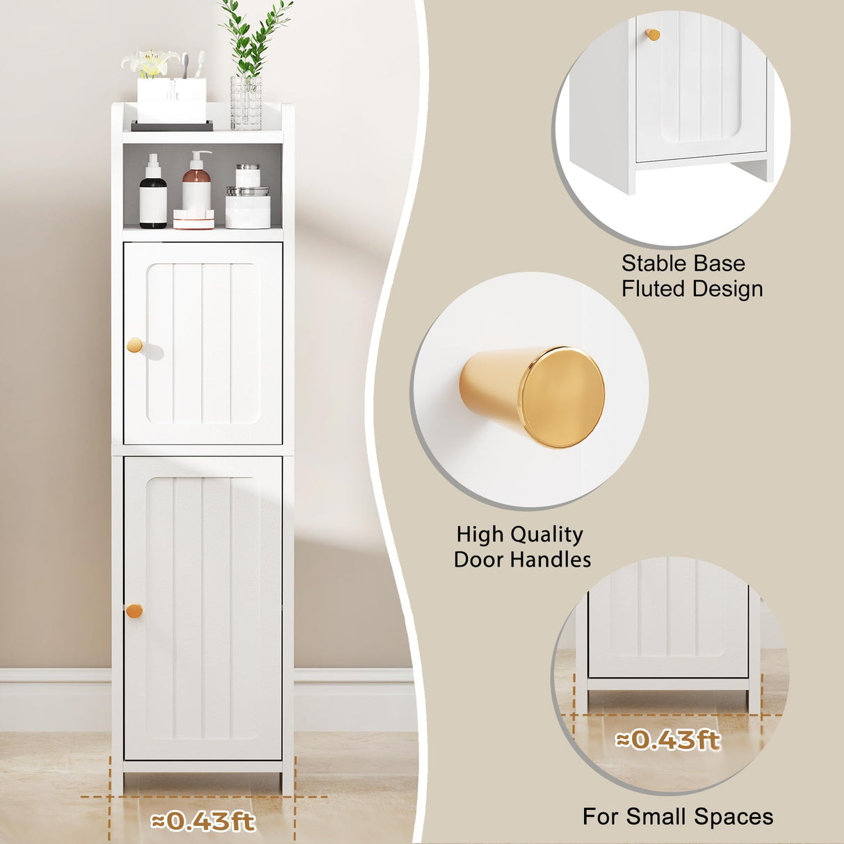 BEWISHOME Small Bathroom Cabinet ，Bathroom Storage Cabinet with Adjustable Shelves & 2 Doors，Narrow Toilet Paper Cabinets,7.9 x 7.9 x 31.5 Inches, for Small Spaces, White YYG03W BEWISHOME