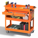 Pelnuies 3 Tray Tool Cart with Drawers, 400 LBS Capacity Rolling Tool Cart on Wheels, Heavy Duty Utility Cart with Pegboard, Mechanic Tool Storage Cart for Garage, Warehouse and Repair Shop, Orange Pelnuies