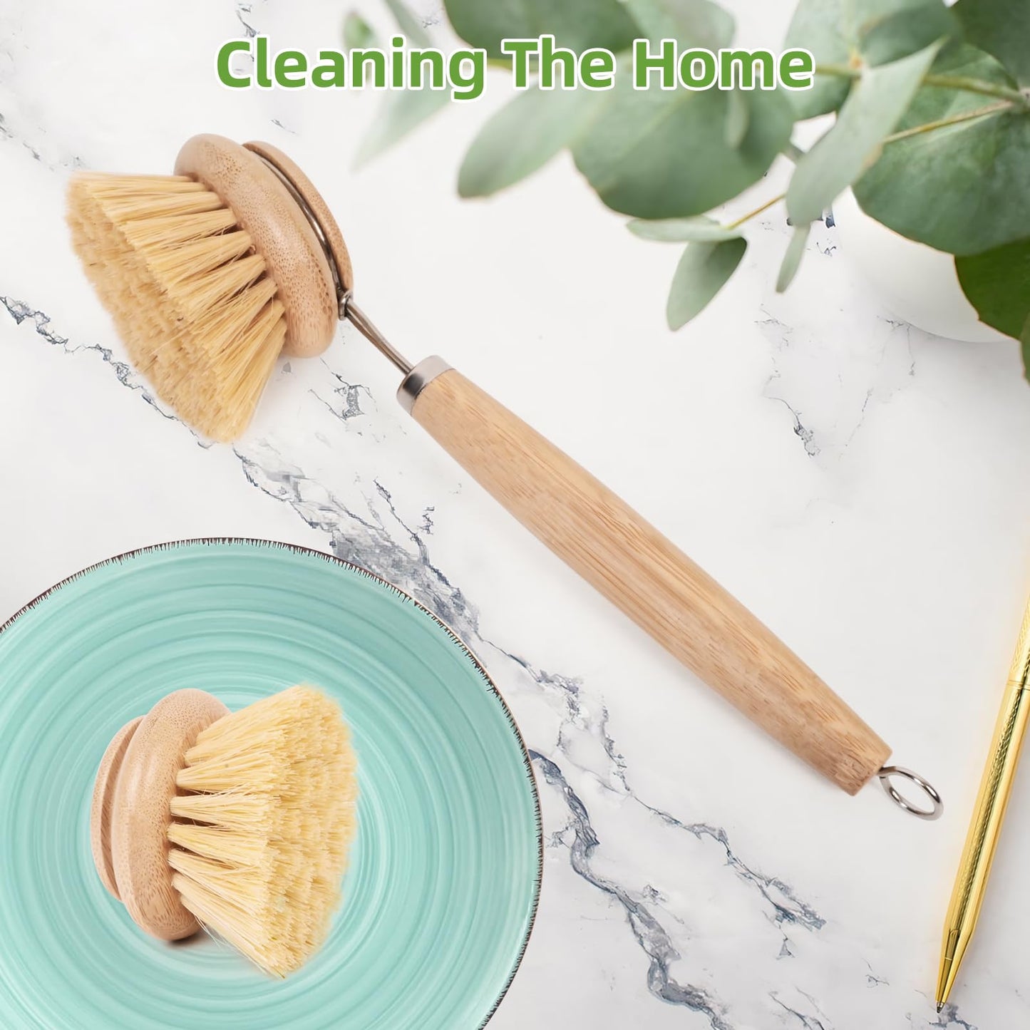 Bamboo Scrub Brush 3 Pcs Replacement Head, Natural Soft Kitchen Dish Brush with Handle Sisal Plant Veggie Brush Multi-Purpose Dish Scrubber Brush Special Kitchen Utensils