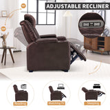 ANJ Power Home Theater Seating Recliner Chairs, PU Leather Recliner with Cup Holder, Electric Movie Theater Reclining Chairs with Adjustable Powered Headrest, LED Lights, Hidden Arm Storage (Brown) ANJ