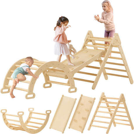 Tiny Land 7 in 1 Pikler Triangle Set, Foldable Toddler Climbing Toys, Montessori Climbing Set for 2+, Jungle Gym for Kids, Indoor Playground for Kids, Baby Climbing Gym Tiny Land