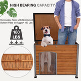 Dog House Outdoor Insulated Dog House for Small Medium Large Dogs, Natural Wood with Iron Frame, Waterproof Roof Raised Feet MEDEHOO