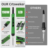 Soldering Iron Kit, 190W Soldering Gun, 110V LED Solder Kit for Electronics, Adjustable Temperature 356-932℉, Includes Solder Wire, Sucker, Tips, Stand, Tweezers, Paste and Solid Wood Box, Army Green Crtsweker