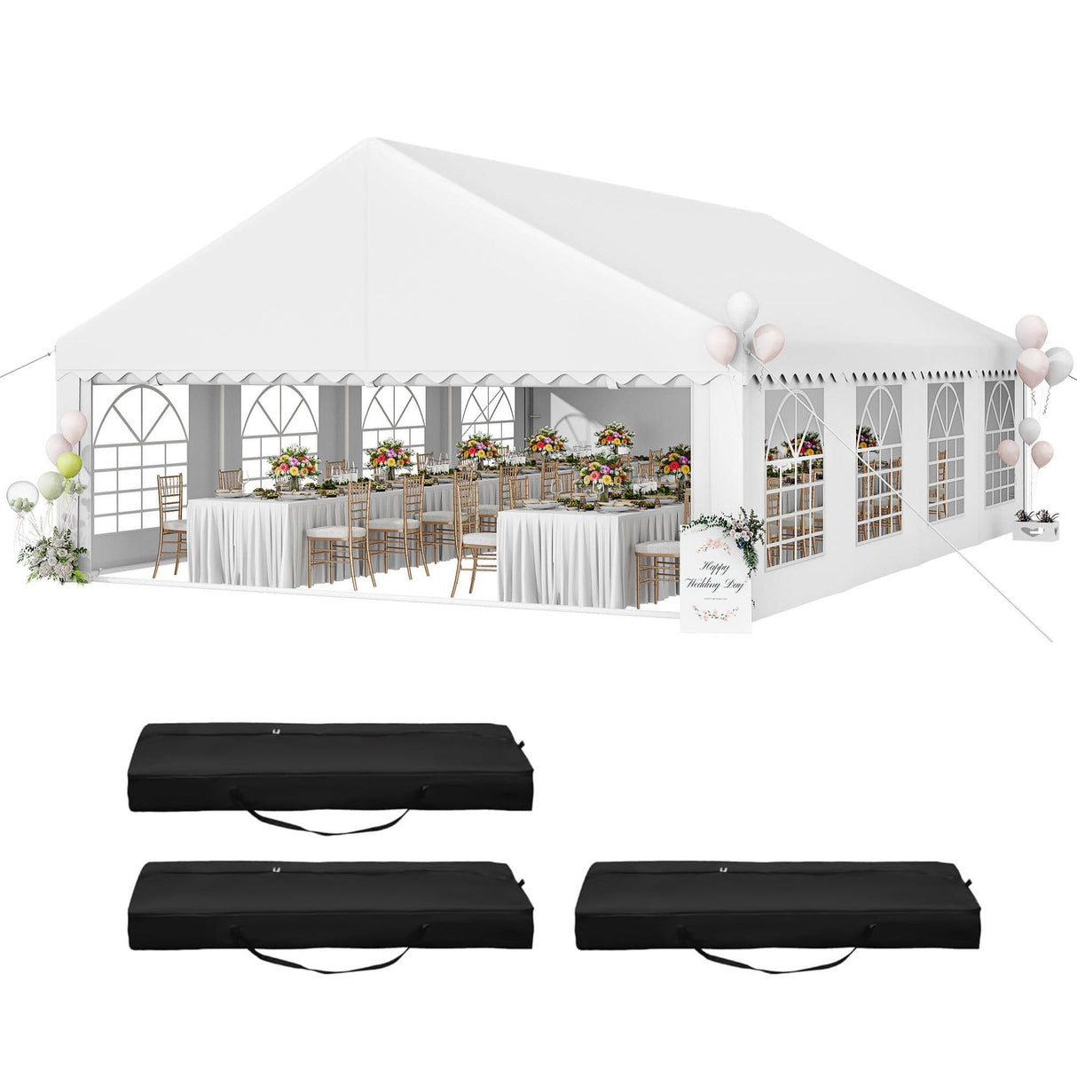 YITAHOME 20x30FT Party PVC White Tent Heavy Duty Wedding Event Shelters Upgraded Galvanized Ripple Canopy with Large Roof Removable Sidewalls & 3 Storage Bags 600D Oxford Commercial YITAHOME