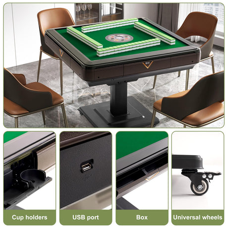 KIMOHOME Automatic Mahjong Table Foldable 44mm Tiles with Wheel with 2 Sets of Numbered Tiles (Blue & Green) Suitable for 152 Tiles Chinese, Filipino and American Style Mah Jong KIMOHOME