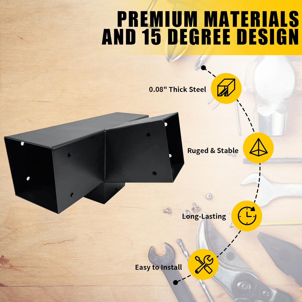 Qrooviiy 15 Degree Pegola Bracket Kits,4-Way Right Corner Woodwork Brackets for 4" x 4" (Actual:3.5"x3.5") Lumber,DIY Gazebo Brackets for Patio Pergolas, Gazebos, Log Cabin W/Hardware - 1Pack… Qrooviiy