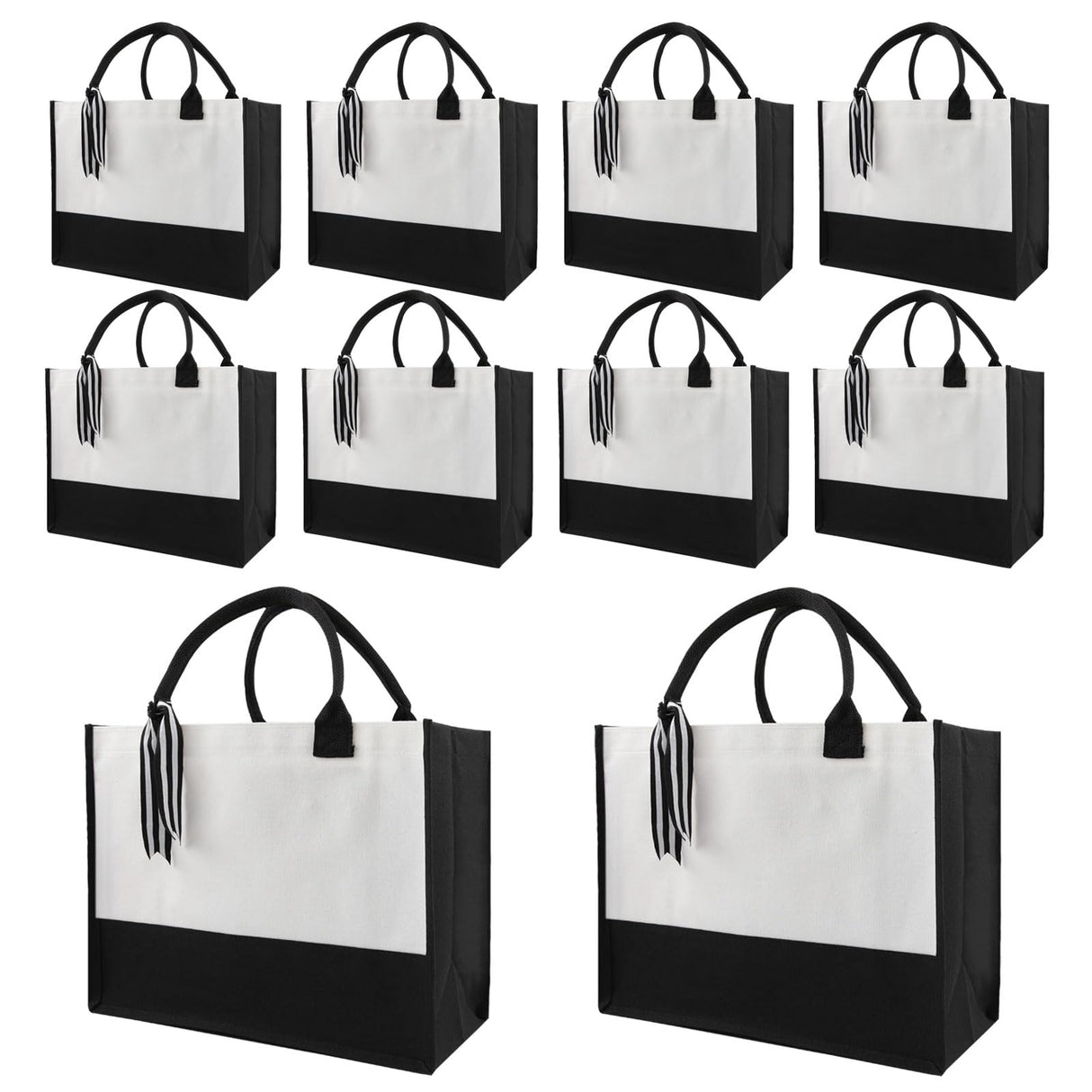 OKBA 10 PCS classic black and white patchwork canvas tote bags, DIY personalized blank beach shopping bag for women, Mom, friend birthday gift OKBA