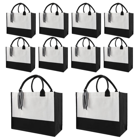 OKBA 10 PCS classic black and white patchwork canvas tote bags, DIY personalized blank beach shopping bag for women, Mom, friend birthday gift OKBA