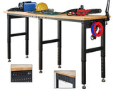 Albott 84x24” Adjustable Workbench 28.7-38.6" Height, Rubber Wood Top Heavy Duty Workbench with Power Outlets & Hooks, 5000 LB Capacity Workbench for Garage, Workshop, Home & Office Albott