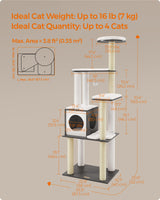 Feandrea WoodyWonders Cat Tree, 65-Inch Modern Cat Tower for Indoor Cats, Multi-Level Cat Condo with 5 Scratching Posts, Perch, Washable Removable Cushions, Cat Furniture, Misty Gray UPCT166G03 Feandrea