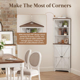 Lifewit Tall Corner Cabinet, Farmhouse Storage Cabinet with Barn Door Design & Adjustable Shelves, Home Space Saver for Bathroom, Living Room, Rustic White Lifewit