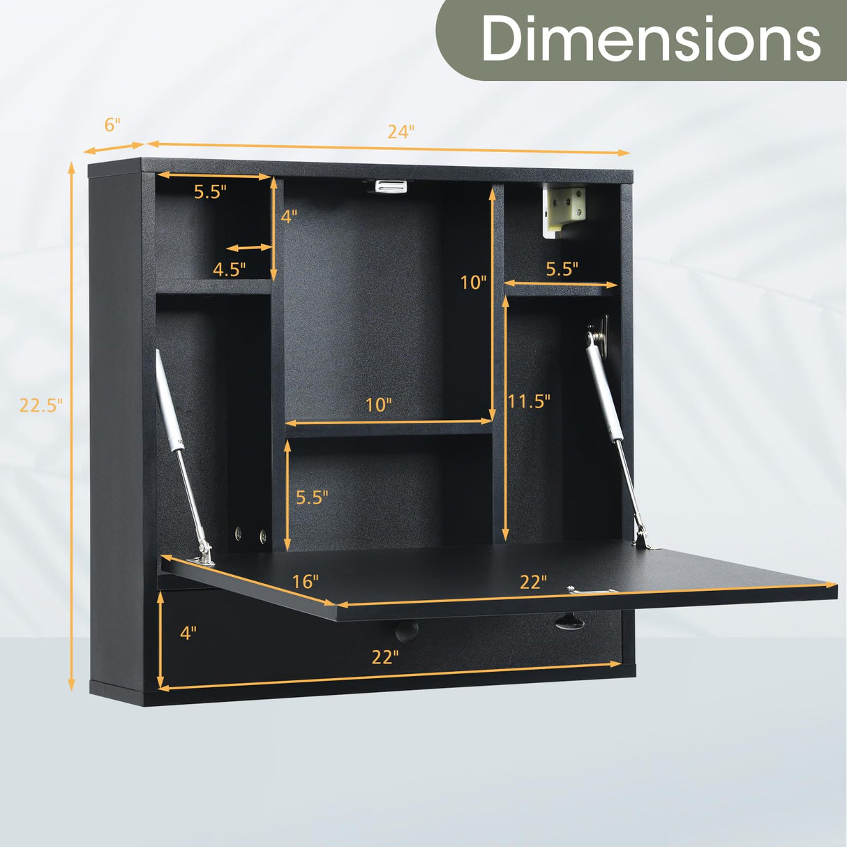 Tangkula Wall Mounted Desk, Multi-Function Floating Desk Wall Mount Laptop Desk, Space Saving Wall Mounted Table Wall Desk with Storage Drawer and Shelves (Black) Tangkula