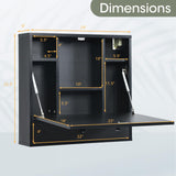 Tangkula Wall Mounted Desk, Multi-Function Floating Desk Wall Mount Laptop Desk, Space Saving Wall Mounted Table Wall Desk with Storage Drawer and Shelves (Black) Tangkula