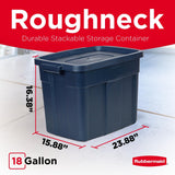 Rubbermaid Roughneck Tote 18 Gal, 6 Pack, Made in USA, Dark Indigo Metallic, Rugged Plastic Stackable Storage Bins with Lids and Handles Rubbermaid