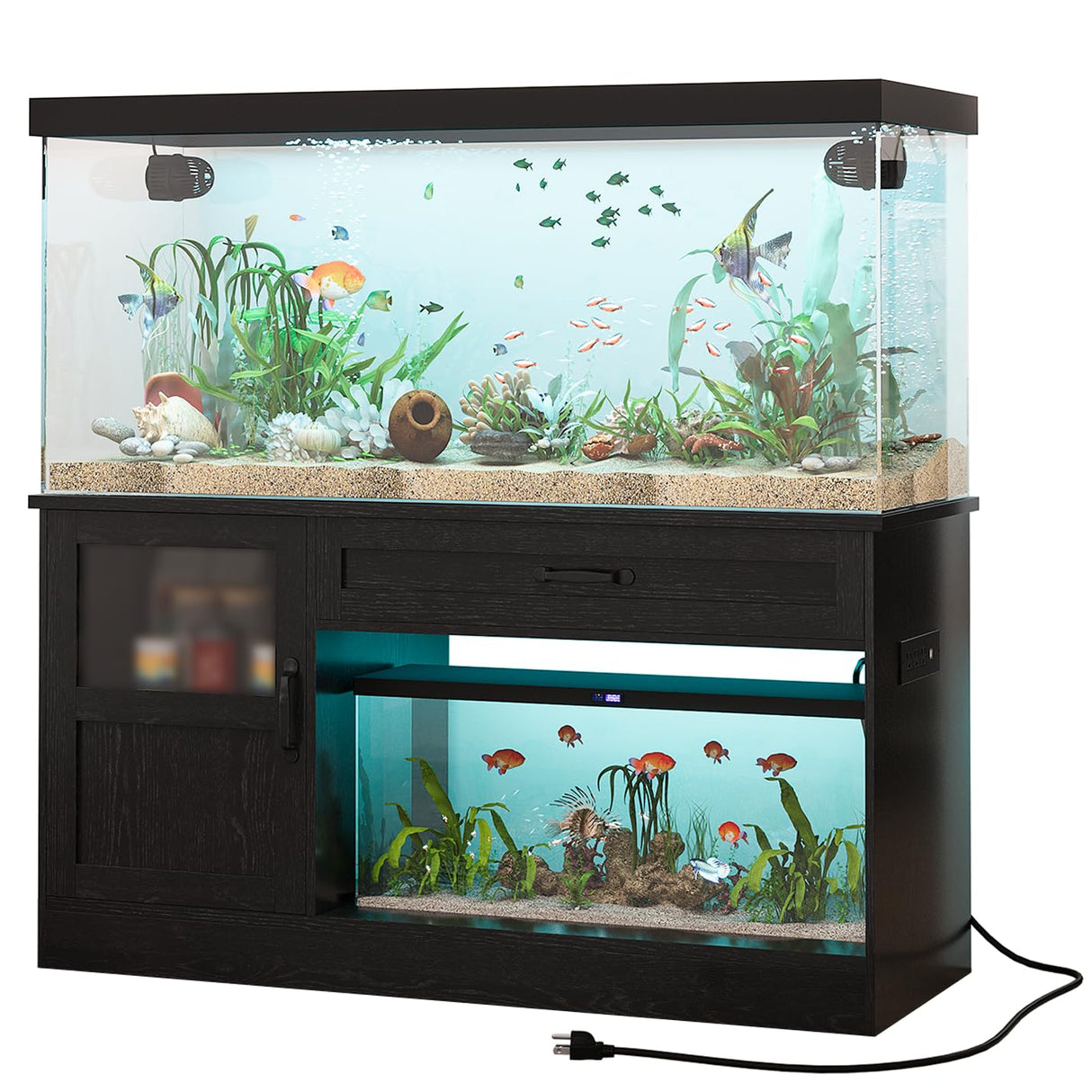 LUMIINOFAMI 55 Gallon Fish Tank Stand, Tank Stand 55-75 Gallon, Aquarium Stand 55 Gallon with Drawer, Reptile Tank Stand with Power Strip and LED Light, Terrarium Stand -1300Lbs LUMIINOFAMI