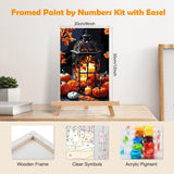 MOGTAA Halloween Paint by Numbers Kit for Adults Beginners with Frame, Fall Pumpkin Adult Paint by Number Kits on Canvas with Easel, Easy DIY Candle Oil Painting Kits for Home Decor, 8x12in MOGTAA