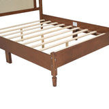 Merax Queen Bed Frame with Rattan Headboard, Vintage Farmhouse Wooden Platform Beds for Bedroom and Guest Room, No Box Spring Needed, Walnut Merax