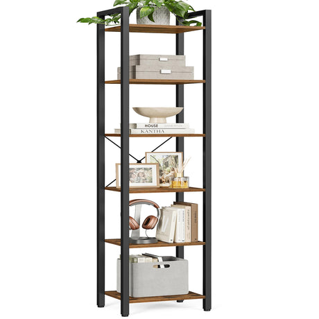 VASAGLE 6-Tier Bookshelf, Bookcase with Steel Frame, Book Shelf for Living Room, Home Office, Study, 11.8 x 15.7 x 73.2 Inches, Industrial Style, Rustic Brown and Ink Black ULLS101B01 VASAGLE