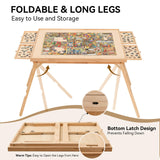 TEAKMAMA 27.6" H Tall Puzzle Board with 4 Drawers, 1500 Piece Puzzle Table with Legs Folding Puzzle Board with Cover, 34.1" W x 26.2" D Large Wood Jigsaw Puzzle Board for Adults, Nature TEAKMAMA