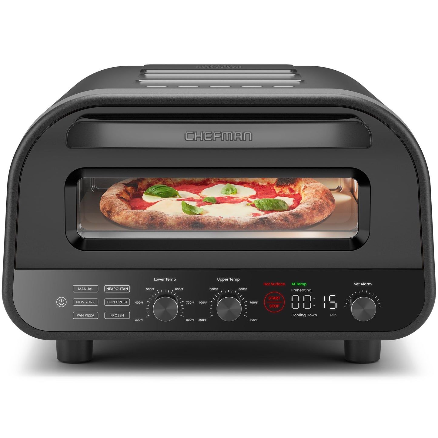 CHEFMAN Indoor Pizza Oven - Makes 12 Inch Pizzas in Minutes, Heats up to 800°F - Countertop Electric Pizza Maker with 5 Touchscreen Presets, Pizza Stone and Peel Included - Stainless Black