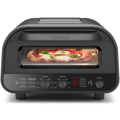 CHEFMAN Indoor Pizza Oven - Makes 12 Inch Pizzas in Minutes, Heats up to 800°F - Countertop Electric Pizza Maker with 5 Touchscreen Presets, Pizza Stone and Peel Included - Stainless Black