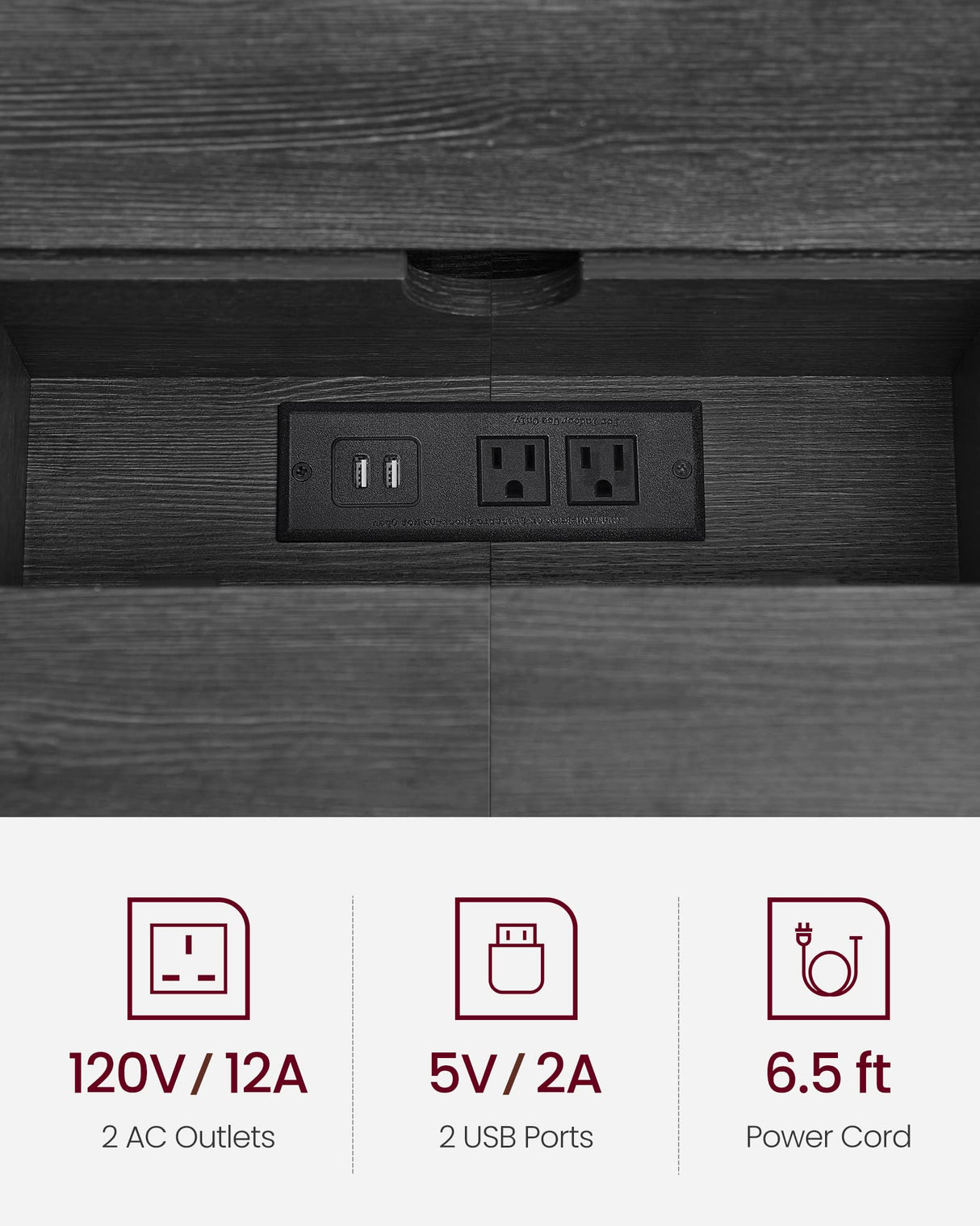 VASAGLE 70.9-Inch Console Table with Outlet and Shelves, Sofa Table with Charging Station, Behind Couch Table Skinny, Entryway Table for Hallway, Living Room, Charcoal Gray and Ink Black ULNT118B22 VASAGLE