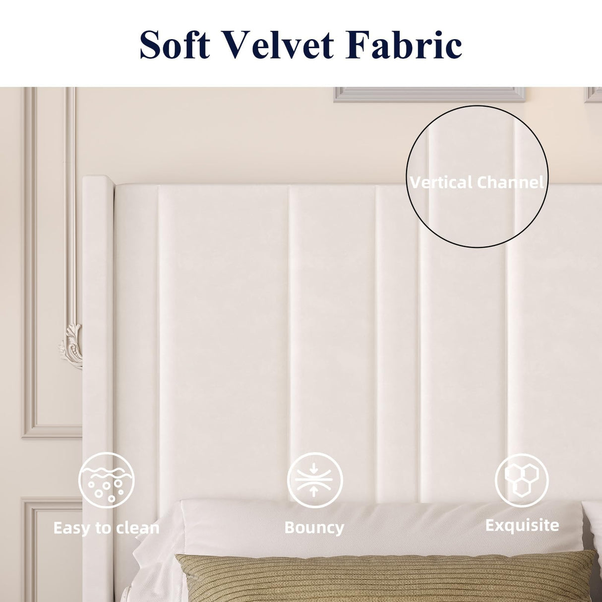 HOMBCK Full Bed Frame Upholstered Bed with Vertical Channel Tufted Headboard & Footboard/Wooden Slats/No Box Spring Needed/Easy Assembly, Cream HOMBCK