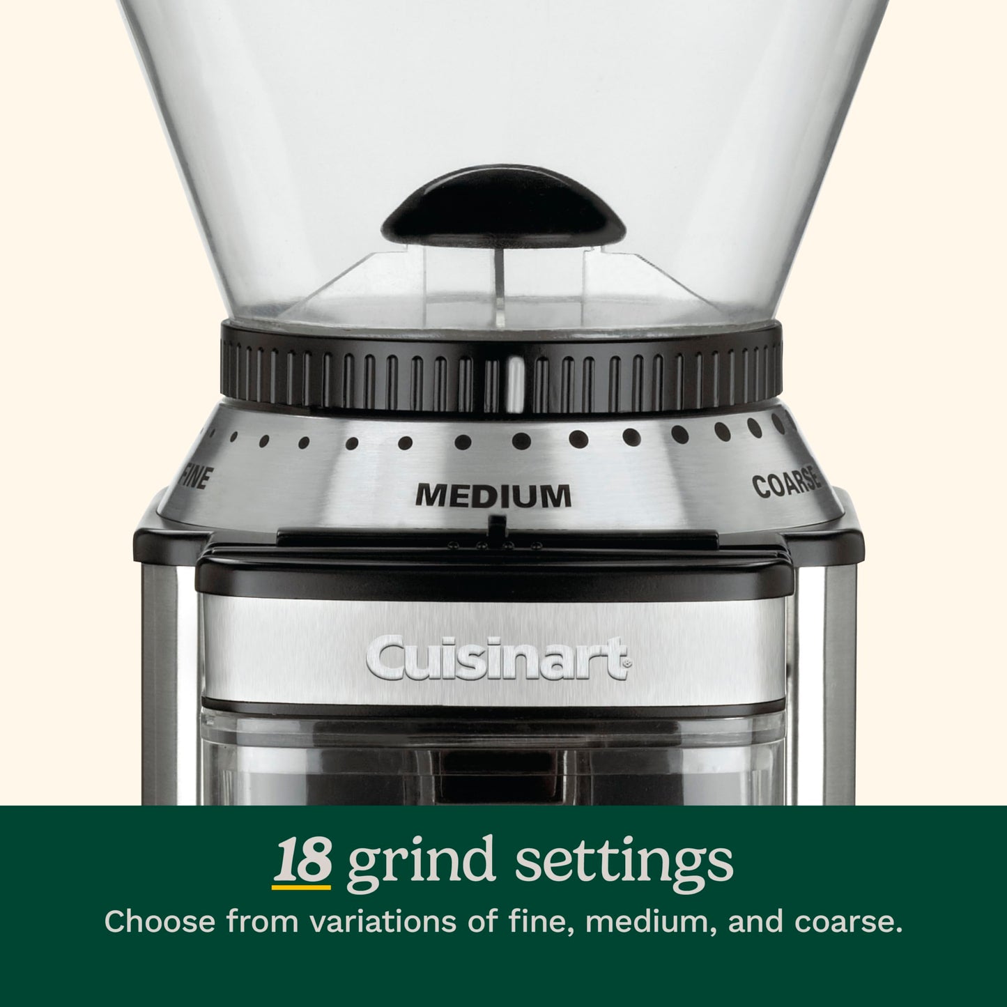 CUISINART Coffee Grinder, Electric Burr One-Touch Automatic Grinder with18-Position Grind Selector, Stainless Steel, DBM-8P1