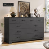DICTAC Black Dresser for Bedroom with 10 Drawers, Large Chest of Drawers Storage Organizer, Long Dresser TV Stand with Power Outlets, Wide Dressers for Bedroom, Living Room 55.1" W x 32.3" H x 15.8" D DICTAC