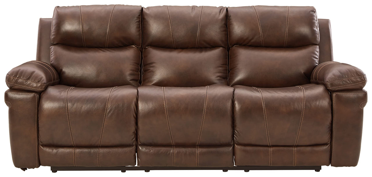 Signature Design by Ashley Edmar Leather Power Reclining Sofa with Adjustable Headrest, Brown Signature Design by Ashley