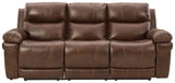 Signature Design by Ashley Edmar Leather Power Reclining Sofa with Adjustable Headrest, Brown Signature Design by Ashley