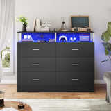 AOGLLATI Black Dresser for Bedroom with 6 Drawers, Dressers & Chests of Drawers with Column Design & Charging Station, Modern Bedroom Led Wide Dresser for Bedroom Closet AOGLLATI