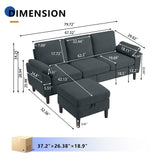 Chireca 80" Convertible Sectional Sofa, Small L Shaped 3 Seat Couch with Reversible Storage Chaise, Modern Polyester Fabric Sofa Couches for Living Room, Apartment and Small Space, Dark Grey Chireca