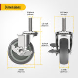 HOLKIE Caster Wheels 3 inch Locking Stem Casters, 3/8" -16 x 1-1/2" (Stem Diameter 3/8", Stem Length 1-1/2") Threaded Stem Casters Swivel Casters Set of 4 Heavy Duty Castors Gray HOLKIE