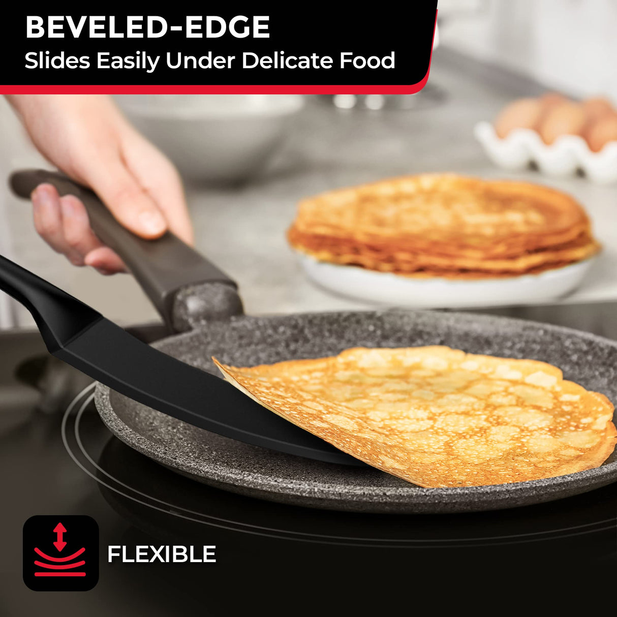 Mueller EuroPhoria Series Spatula, Heat Resistant Nylon Kitchen Turner, Cooking Utensils for Flipping Pancakes, Eggs, Burgers, Crepes and More, Perfect for Nonstick Cookware, Black MÜELLERHOME