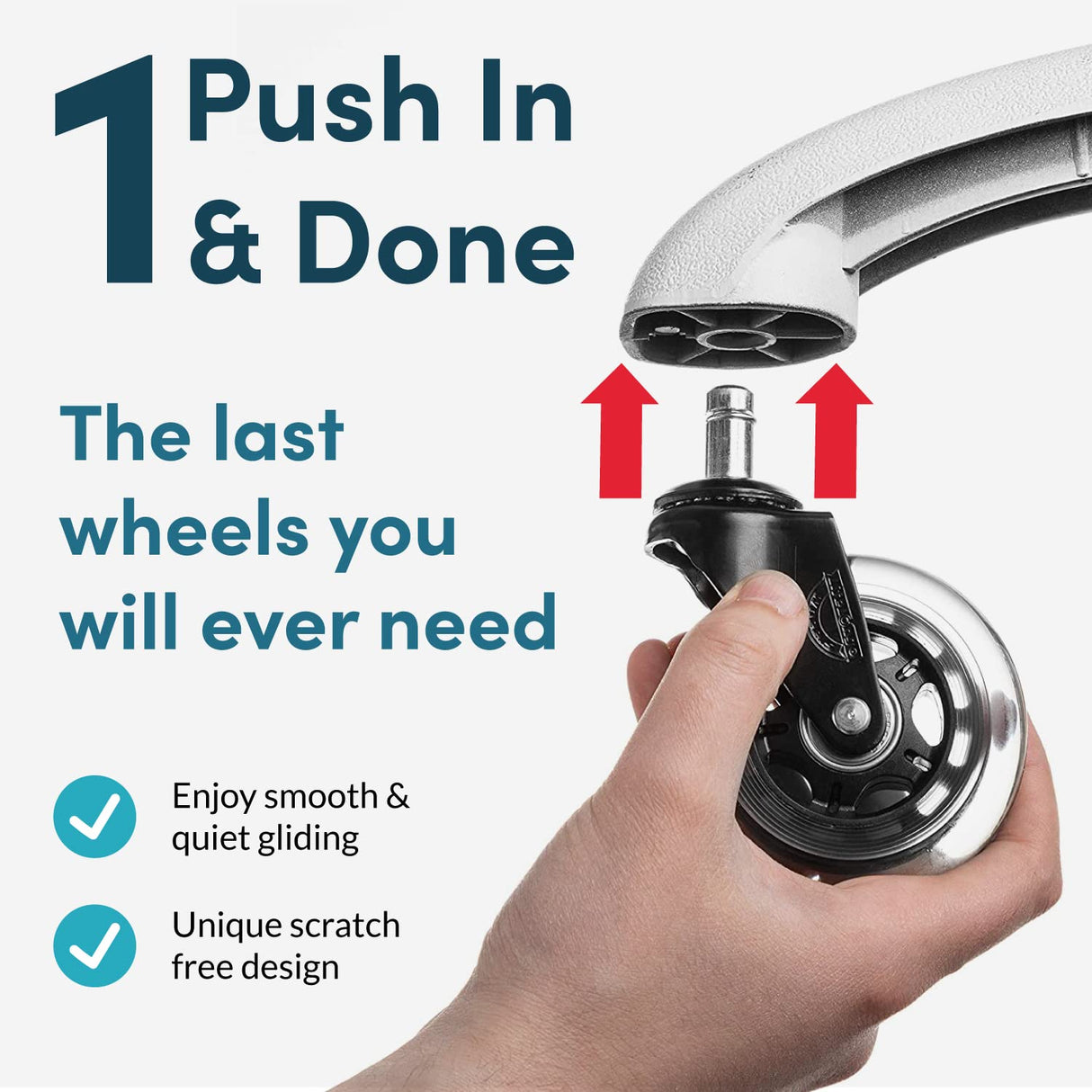 Lifelong Original Office Chair Wheels (As Seen On CNN) Replacement Rubber Chair Casters for Hardwood Floors and Carpet, Set of 5, Heavy Duty Casters for Chairs to Replace Office Chair Mats - Fits 98% Lifelong