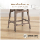 PHI VILLA Farmhouse Bar Stools Set of 2 - Wood Bartools with Upholstered Saddle Seat, 24 inch stools for Kitchen Counter Set of 2 PHI VILLA