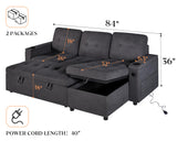 VanAcc Sofa Bed, Sleeper Sofa with USB Charging Ports, L-Shaped Couch with Storage, Pull Out Couch for Living Room, Grey Linen VanAcc