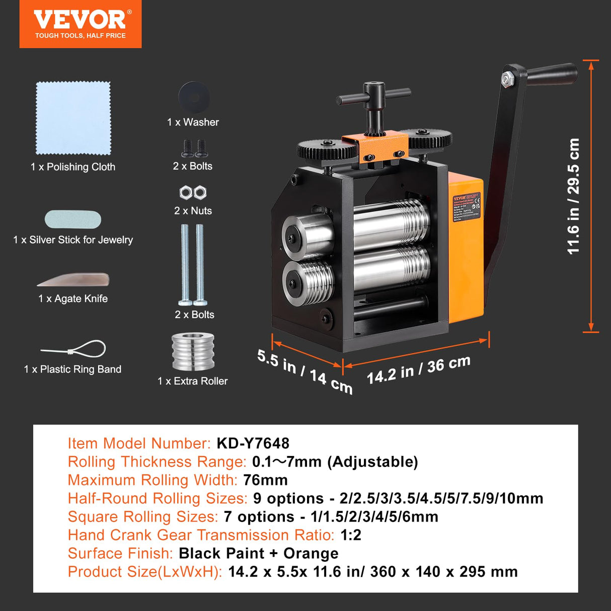 VEVOR Rolling Mill, 3"/76 mm Jewelry Rolling Mill Machine, 1: 2 Gear Ratio, 3-in-1 Multi-Function Rolling Mill, 0.1-7mm Press Thickness for Metal Jewelry Making Sheet Square Wire Semicircle Pattern VEVOR