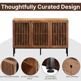 BVIUNTWO Storage Cabinet,47.2" Farmhouse Buffet Cabinet with Metal Base and Adjustable Shelves,Sideboard Coffee Bar Cabinet with 3 Doors for Kitchen,Dining Room,Living Room,Brown BVIUNTWO