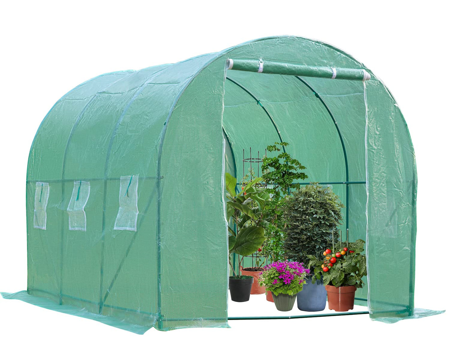 Portable Greenhouse 10'xW7'xH7' Green House Large Walk-in Greenhouses for Outdoors Greenhouse Plastic with Observation Windows and Rolling-up Door