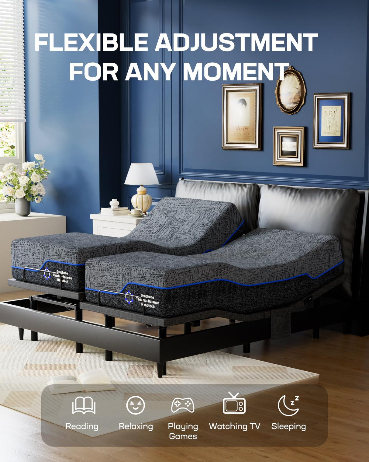 Marsail NS0 Split King Adjustable Bed Base - Smart Dual Motor Bed Frame with Wireless Remote, 3-Min Assembly, Zero Gravity & Anti-Snore Modes, Under Bed Lighting, 4 USB Ports Marsail