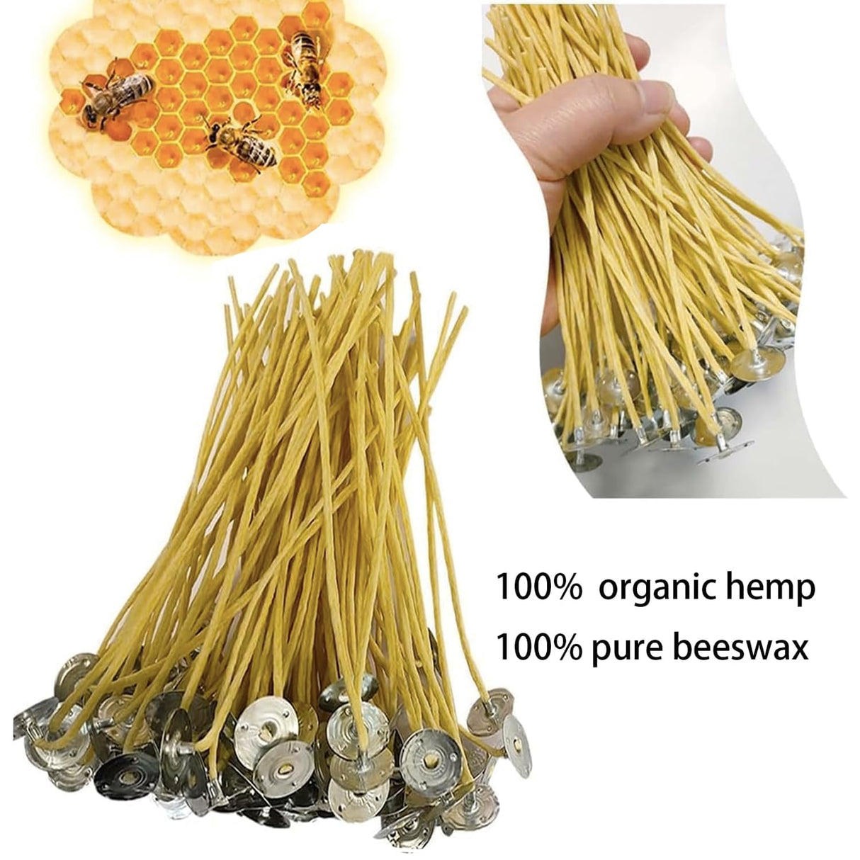 Candle Wicks 100 PCS 8 inch Hemp Candle Wicks 2.5mm Organic Beeswax Candle Wicks for Candle Making Edible Candle Wick for Butter Candle Hemp Candle Wick Phinicco