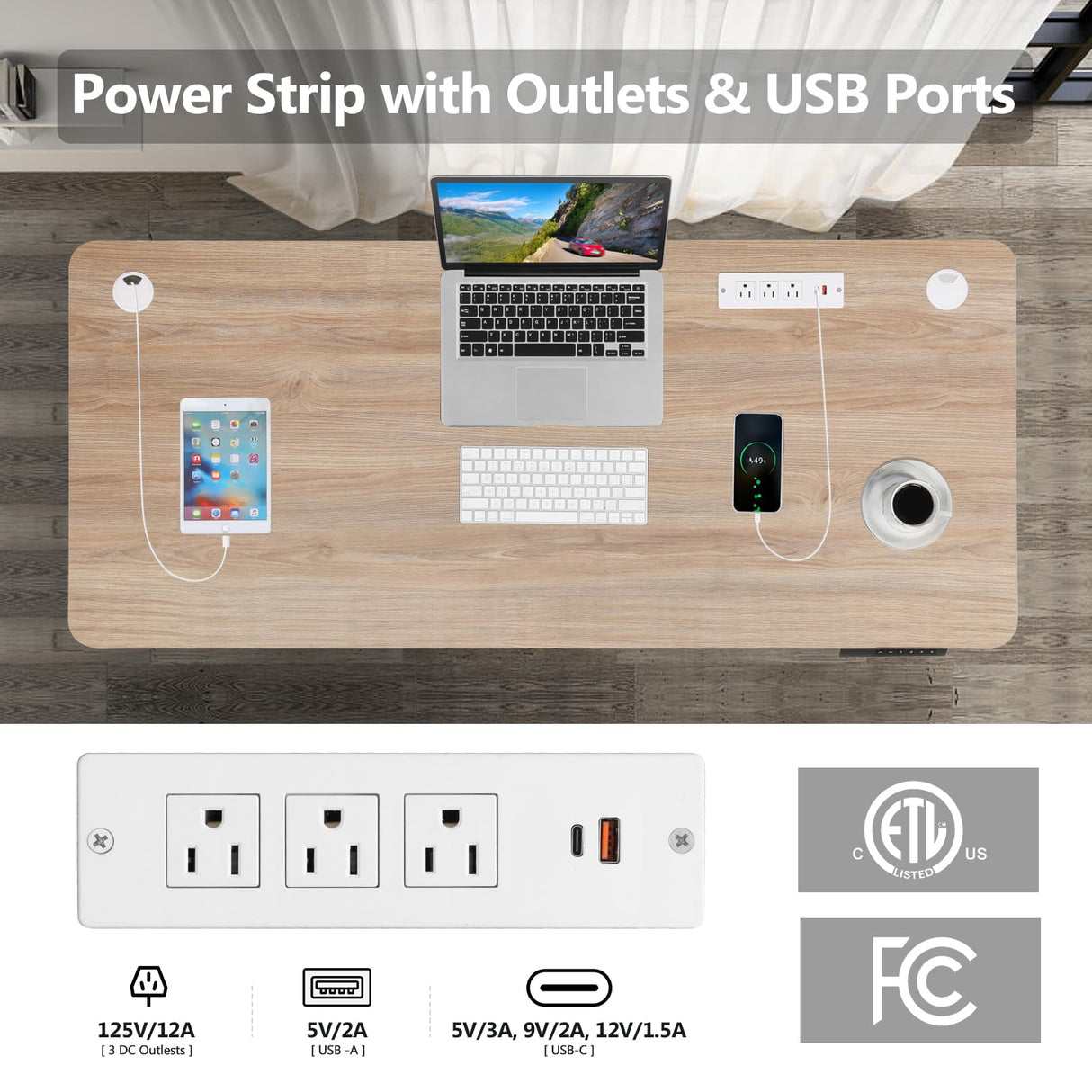 farexon 48 x 24 inch Standing Desk Electric Adjustable Height with Charging Station, Stand up Desk with Ergonomic Workstation, 4 Preset Heights Easy to Set（Oak Grey farexon